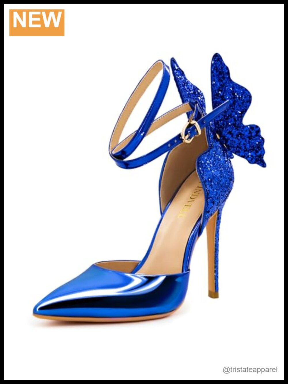 Faux Leather Butterfly Ankle Strap Stiletto Heels Pointed Toe Pumps
